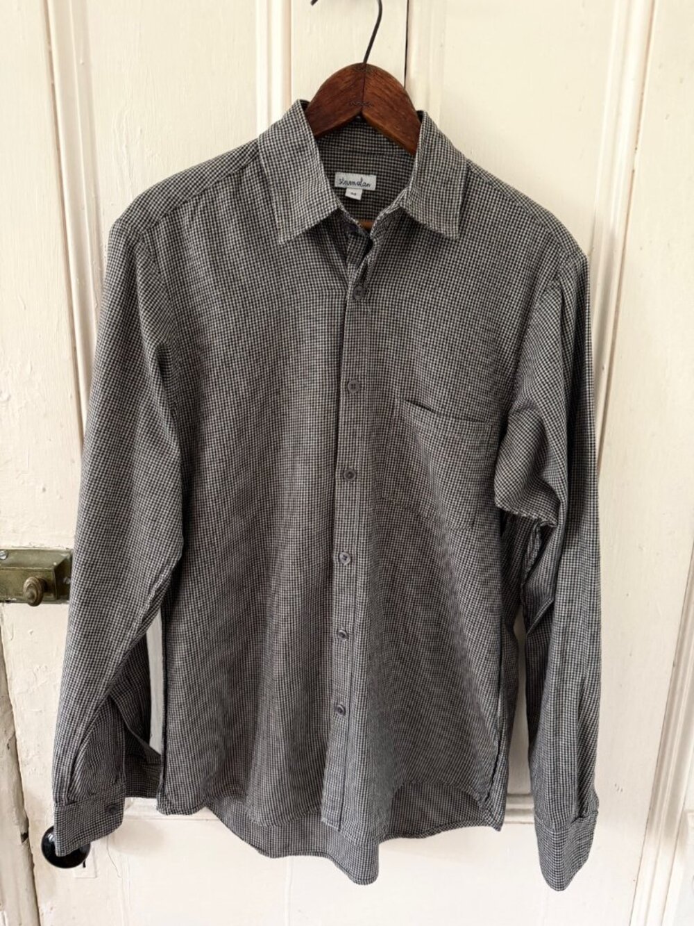 Steven Alan Men’s Medium Reverse Seam Flannel Micro Check Shirt Gray Cotton